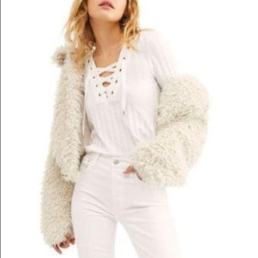 Free People Ice Cold Laced V-neck Top in White